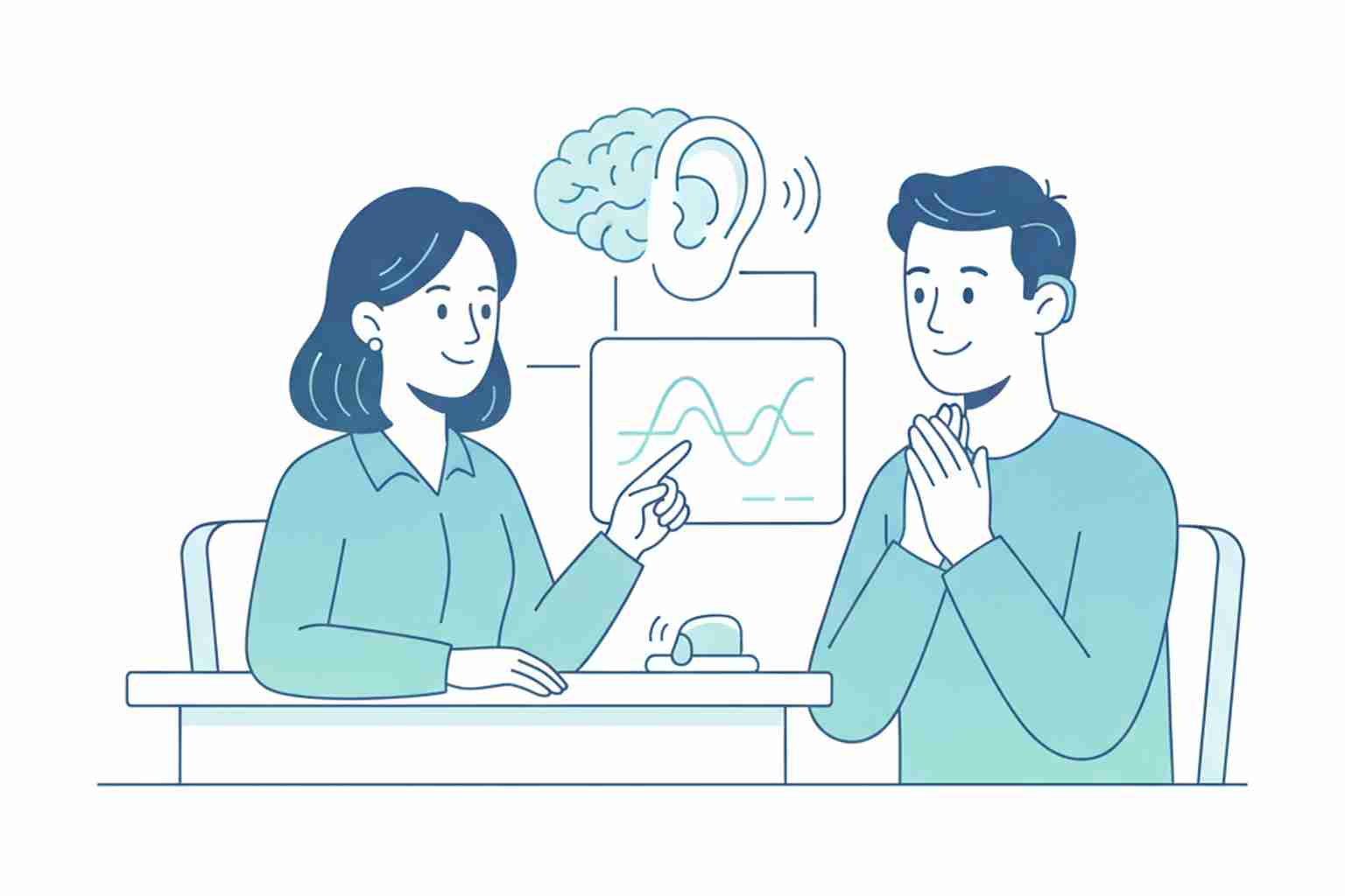 Audiologist explaining audiogram results to a patient