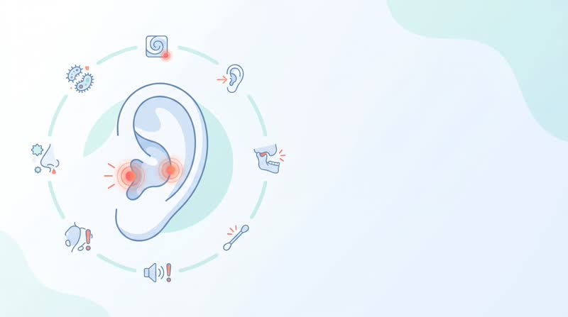 Medical illustration showing ear pain causes and treatment options