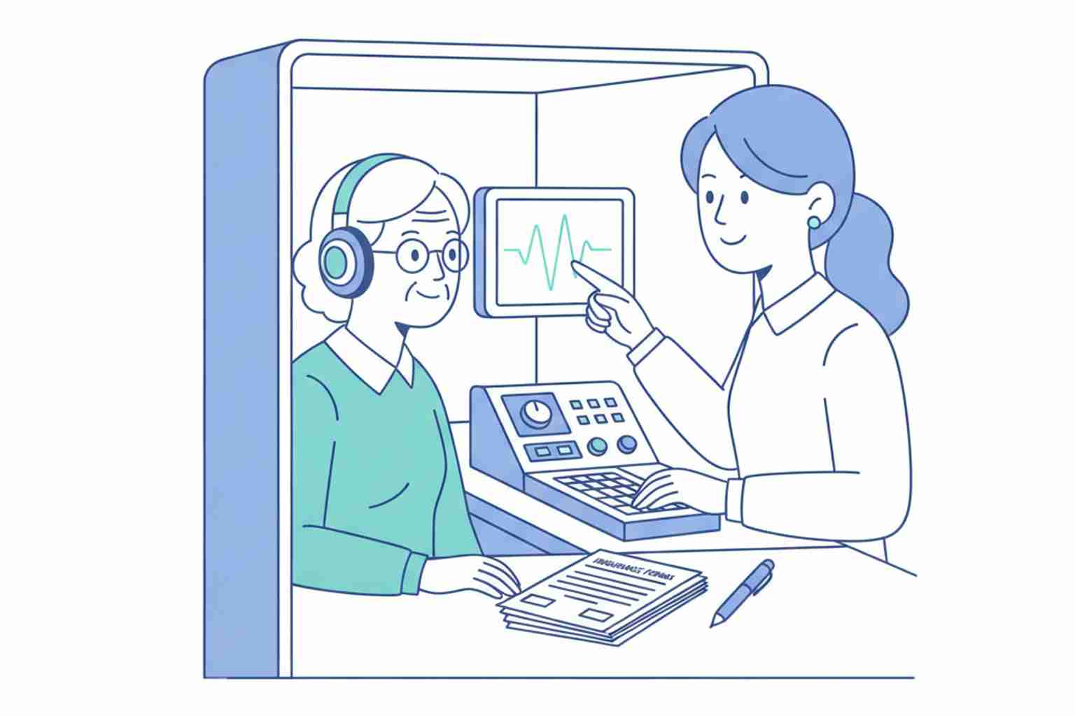 Senior getting a hearing exam at a clinic