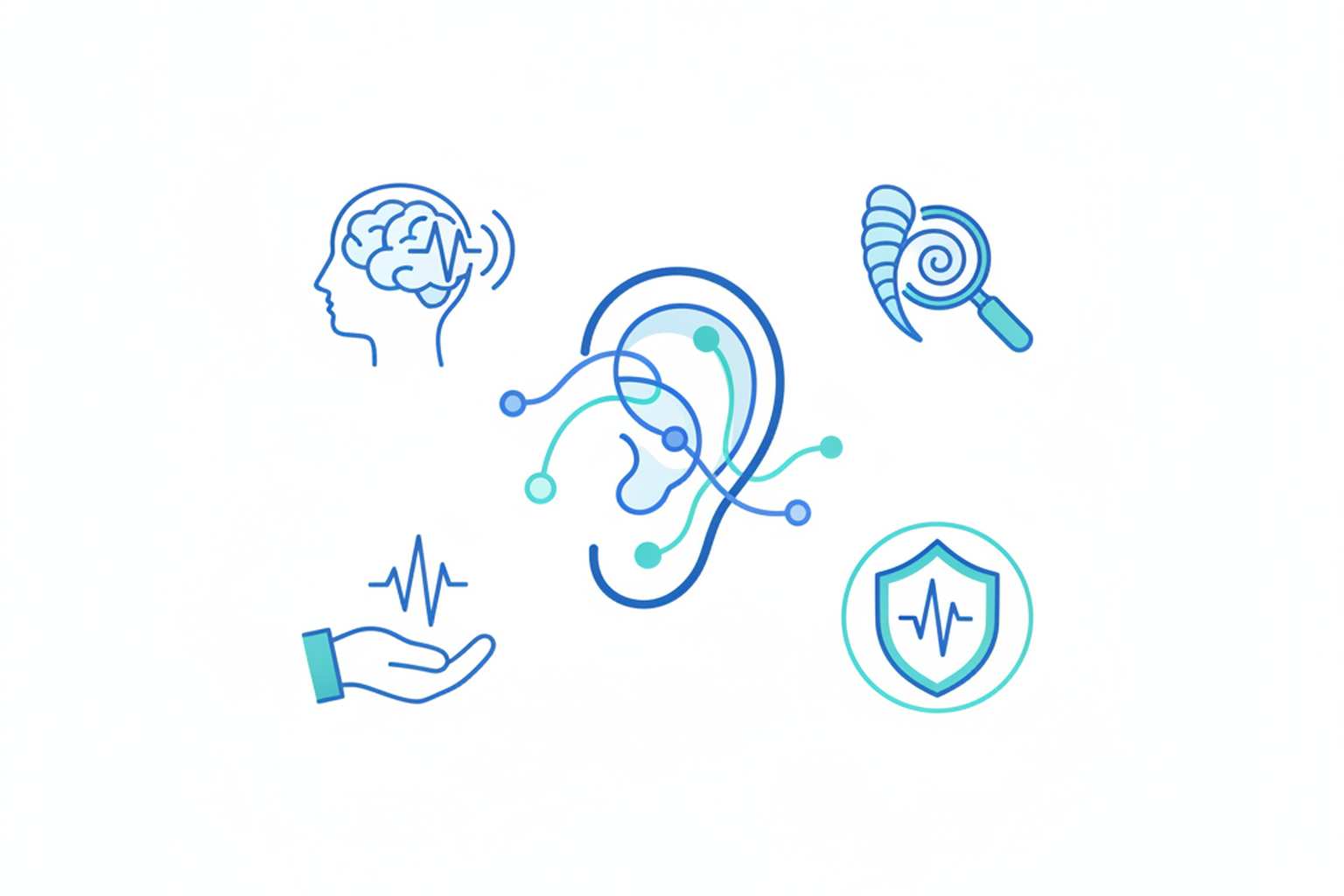 Illustration of a hearing specialist performing safe earwax removal in a clinic