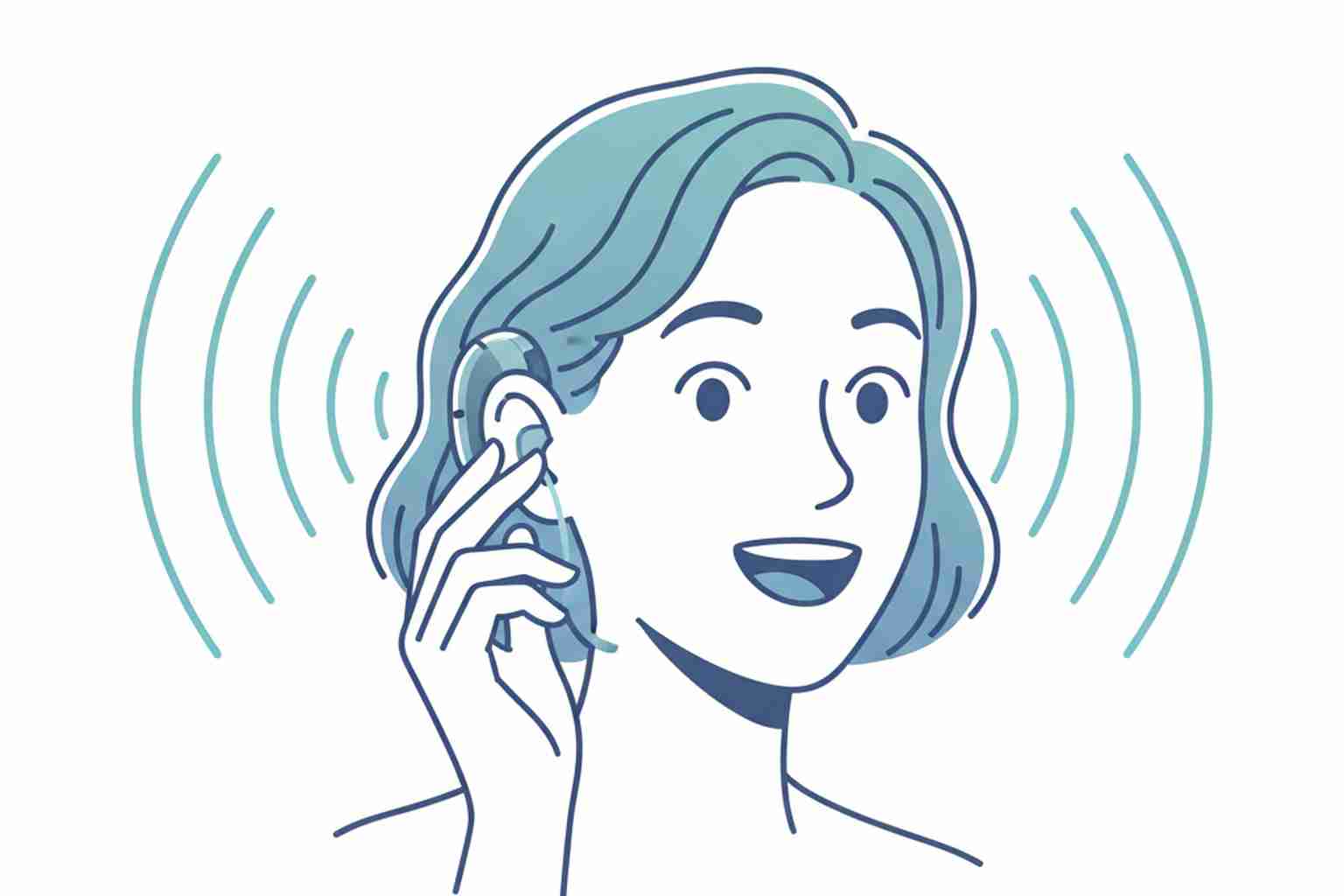 Person wearing a modern hearing aid for the first time