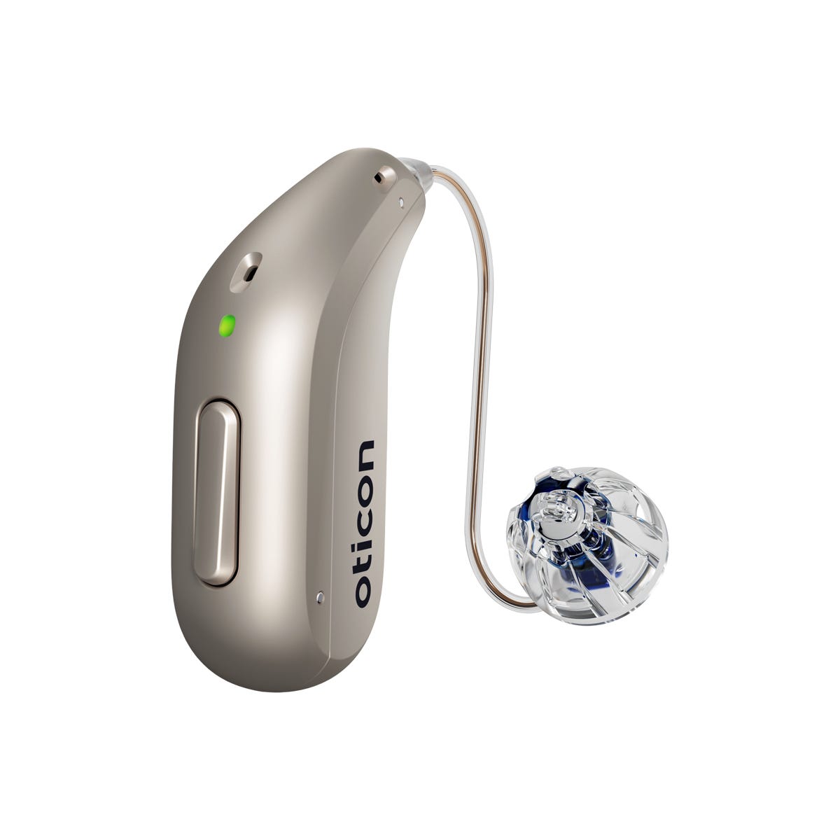 Oticon Reveal miniRITE R receiver-in-canal hearing aid in Chroma Beige finish