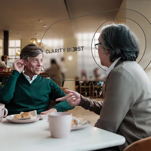 Widex Allure AI RIC R D hearing aid shown at an angle