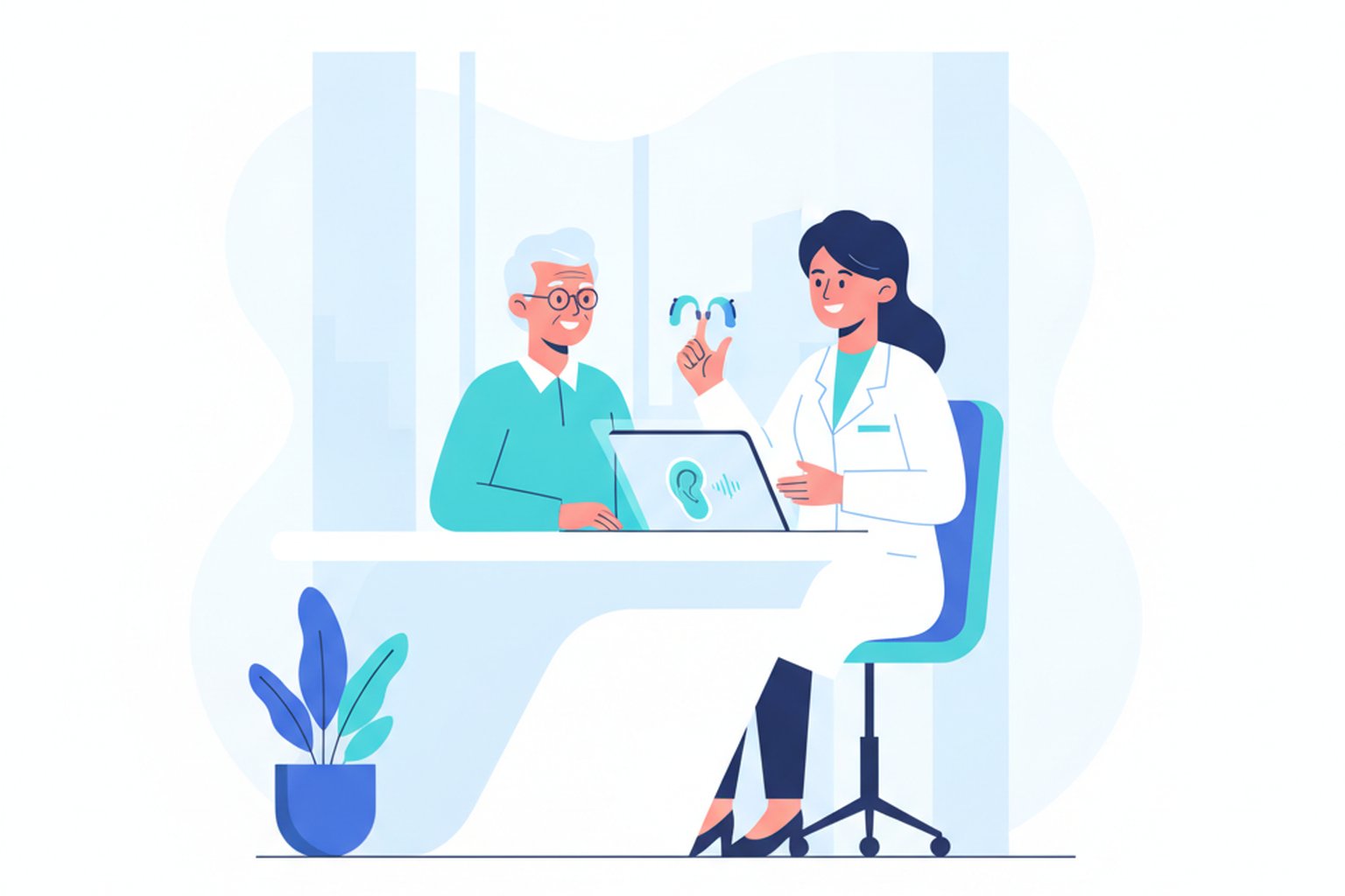 Audiologist helping patient compare hearing aids