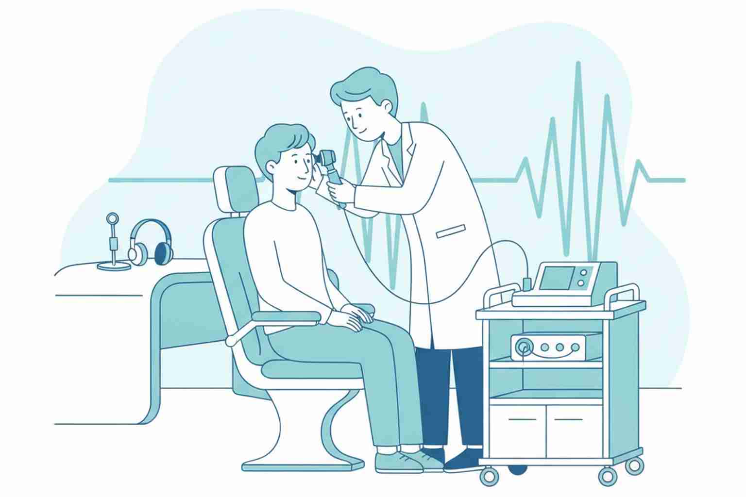 Audiologist examining a patient's ear