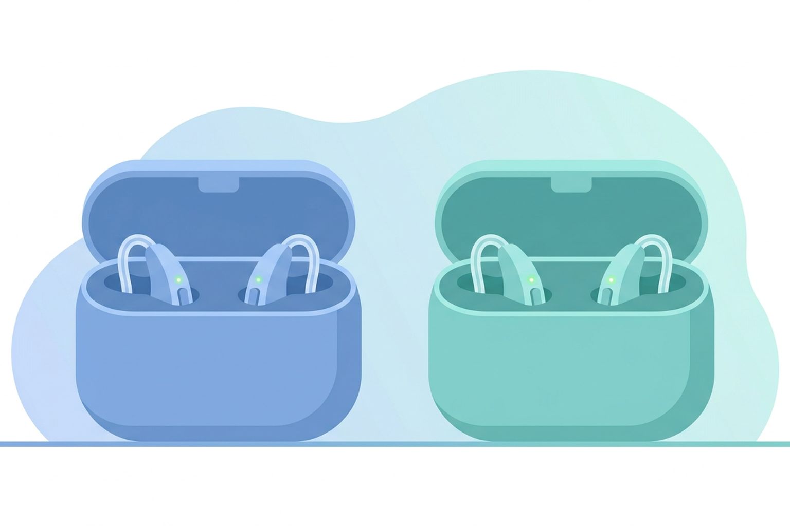 Two hearing aid charging cases with devices docked