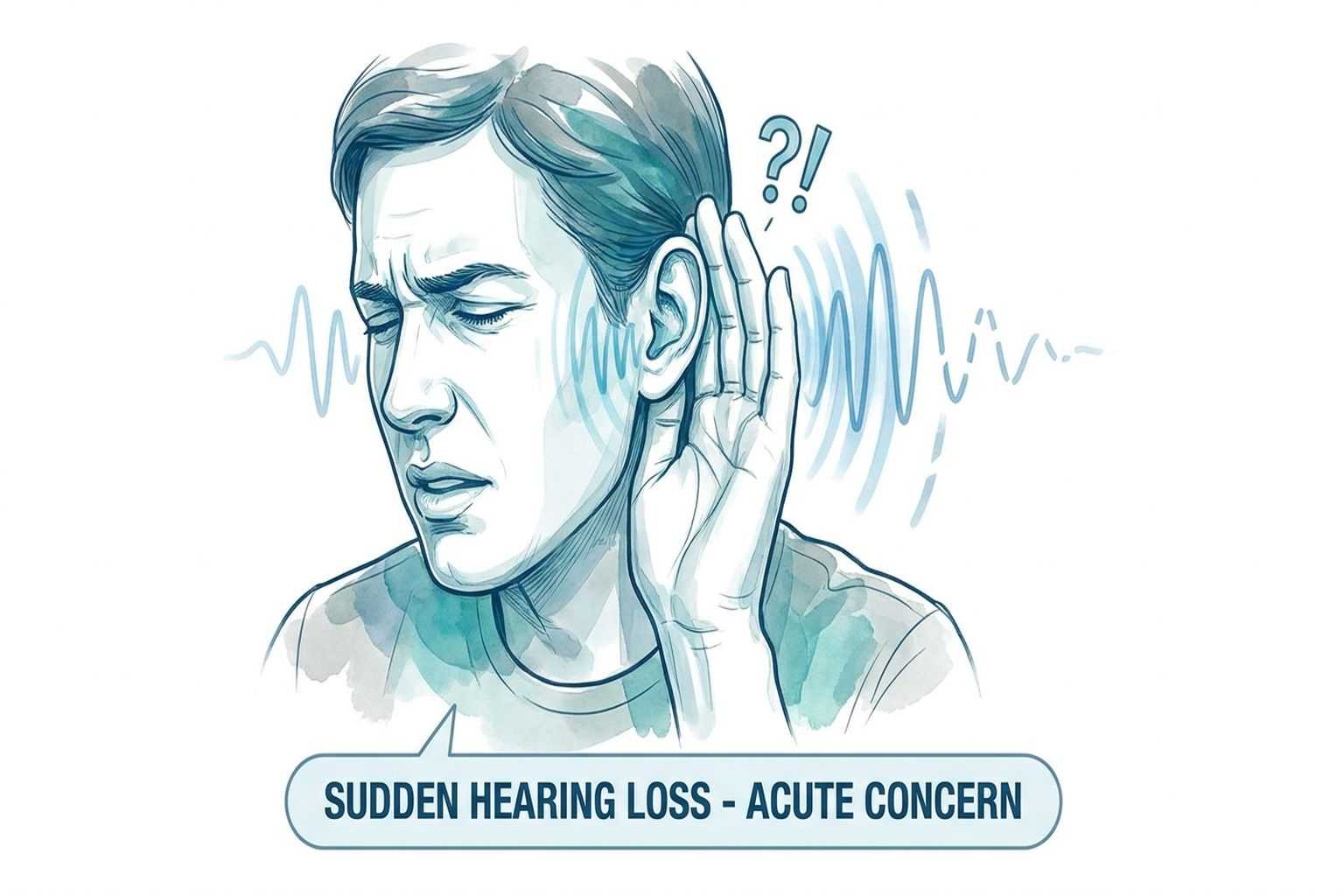 Patient experiencing sudden hearing loss symptoms with ringing in ear and muffled hearing