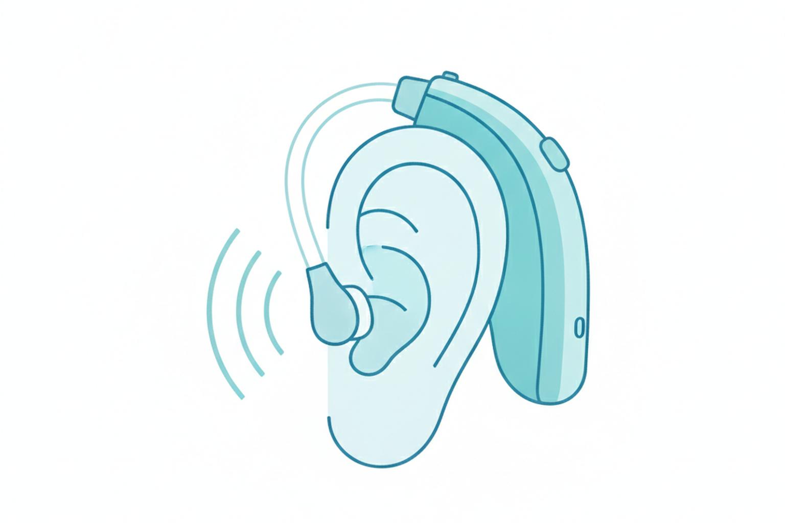 Illustration of a modern hearing aid fitting behind the ear