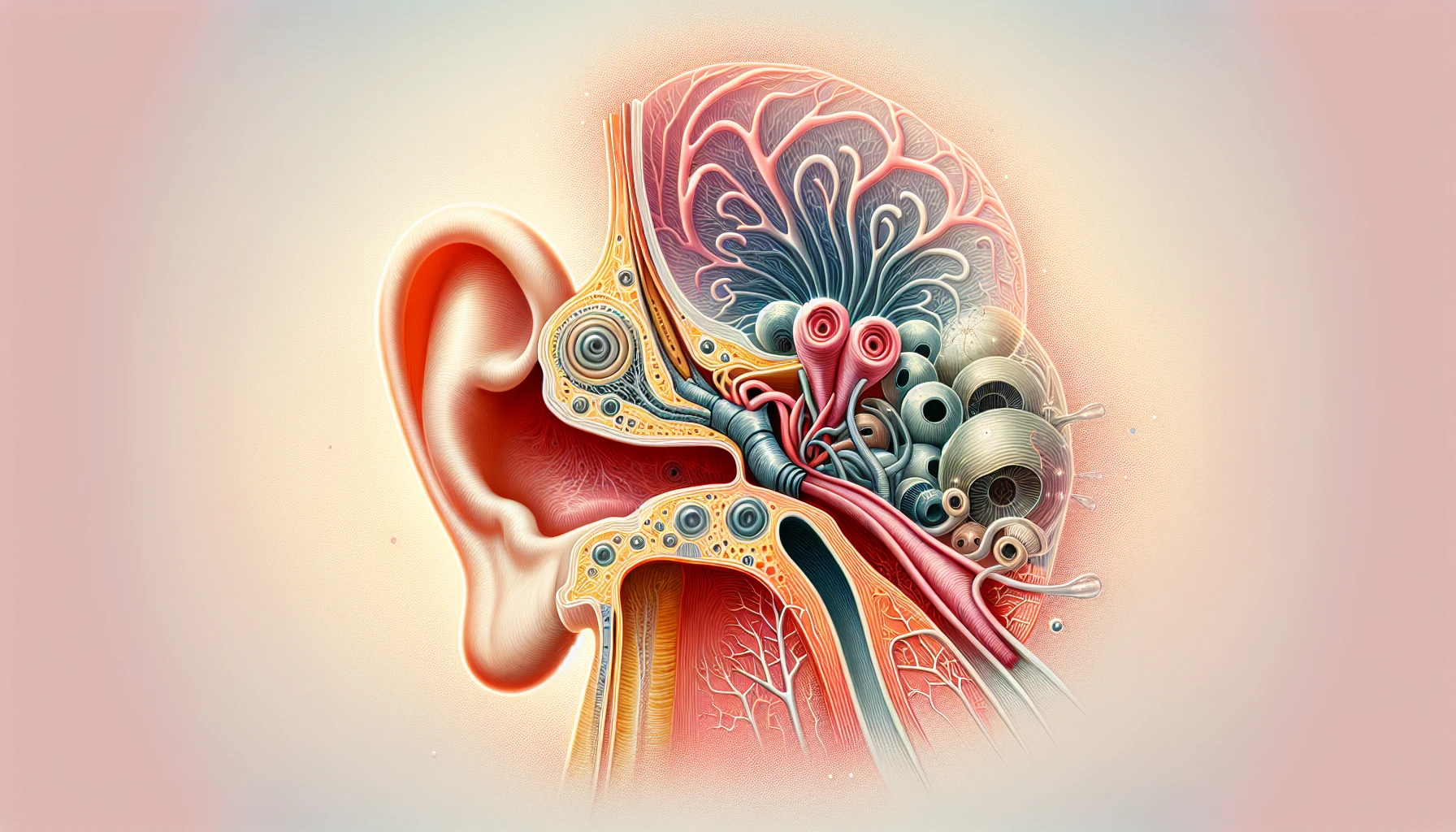 Illustration of Eustachian tube and inner ear anatomy